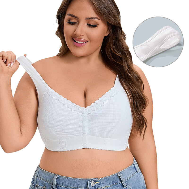 Cross-border New Soft Cotton Thin Cup Front Buckle Middle-aged Underwear Women's Lace No Steel Ring Vest Super plus size Bra