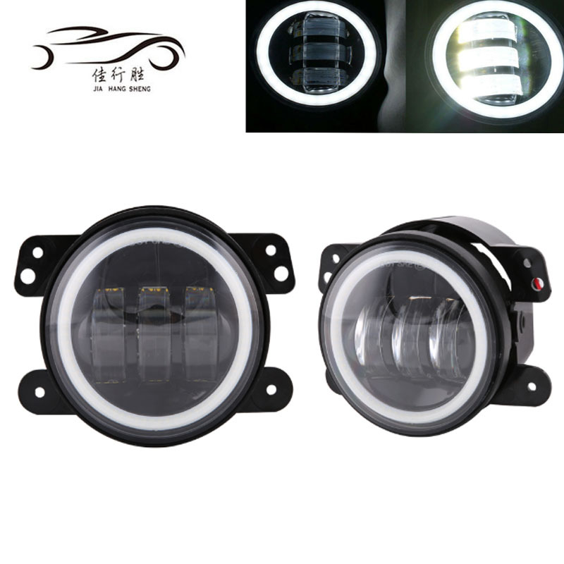 Cross-Border 4inch Wrangler Fog Lights Suitable for White and Yellow Halo Angel Eyes Off-Road Vehicle Front Bumper Modification Led Car Fog Lights