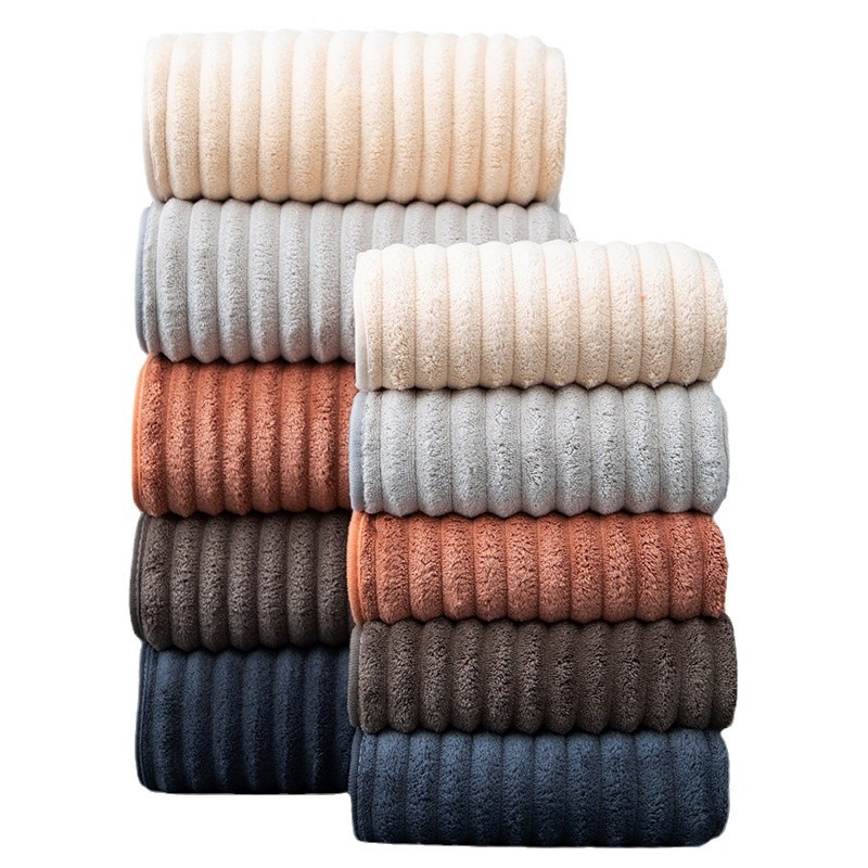 Cross-border Wholesale Home Daily Soft Bath Towel Coral Fleece Absorbent Face Towel Candy Strip Thickened Gift Set Towel