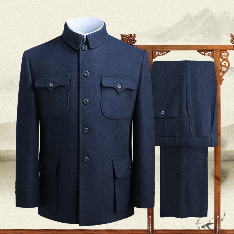 шершавая китайская стиль мужской костюм для мужчин среднего и пожилого возраста, свободный костюм весна-осень