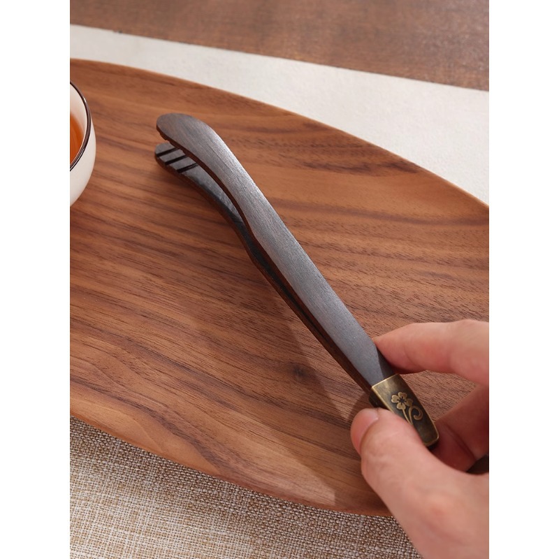 Kung Fu Tea Set Accessories Ebony Solid Wood Tea Clip Three-piece Set Non-slip Tweezers Tea Spoon Tea Cup Tea Clip Tea Pier