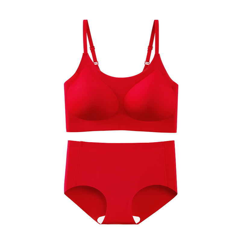 New Year's Eve Wedding Red Intimates Women's Suit Fixed Cup Seamless Bra Without Rims Push-Up Comfortable and Beautiful Back