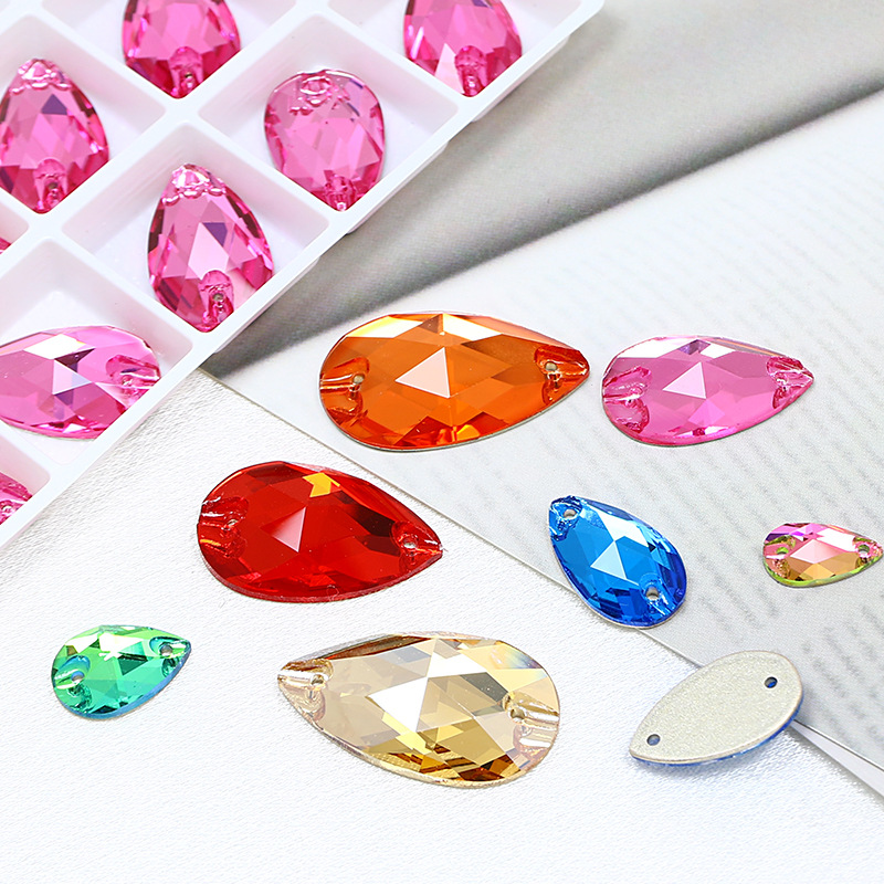 Dongzhou Crystal DIY Handmade Water Drops Clothing Accessories Double Hole Flat Buckle Color Round Bead Super Flash Hand Stitched Flat Drill