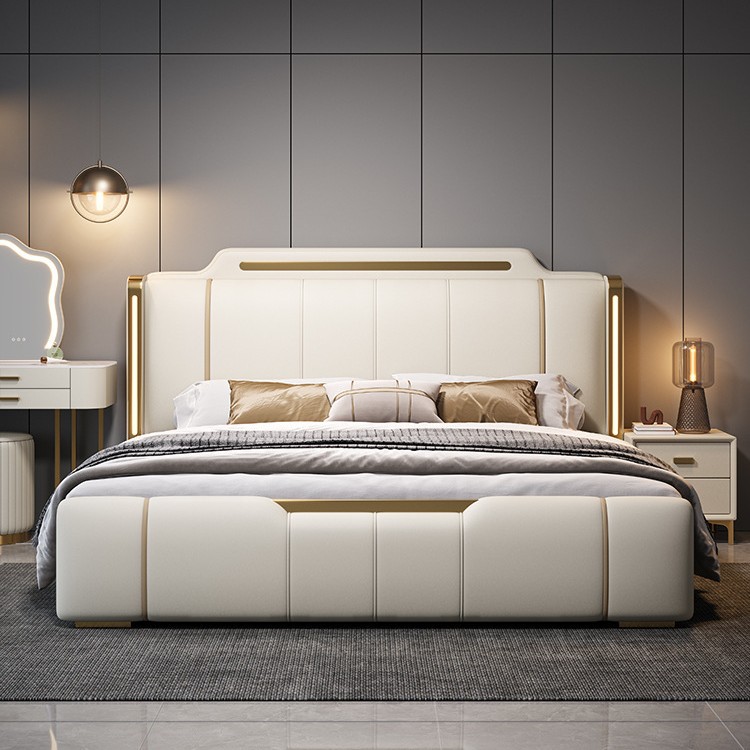 Новая современная легкая роскошная кожаная кровать 1.8 м для спальни двойная свадебная кровать интернет-знаменитость высококачественная роскошная мягкая спинка