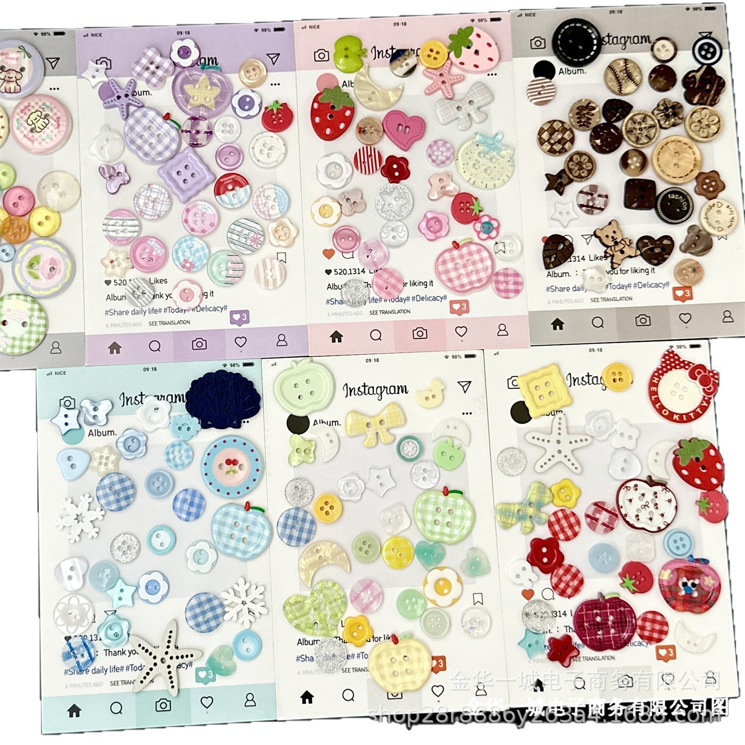 A Large Collection of 10 Multi-Style Buttons, Mixed DIY Handbook Decoration, Card Packaging, Hair Hoop Accessories, Hole Pendants