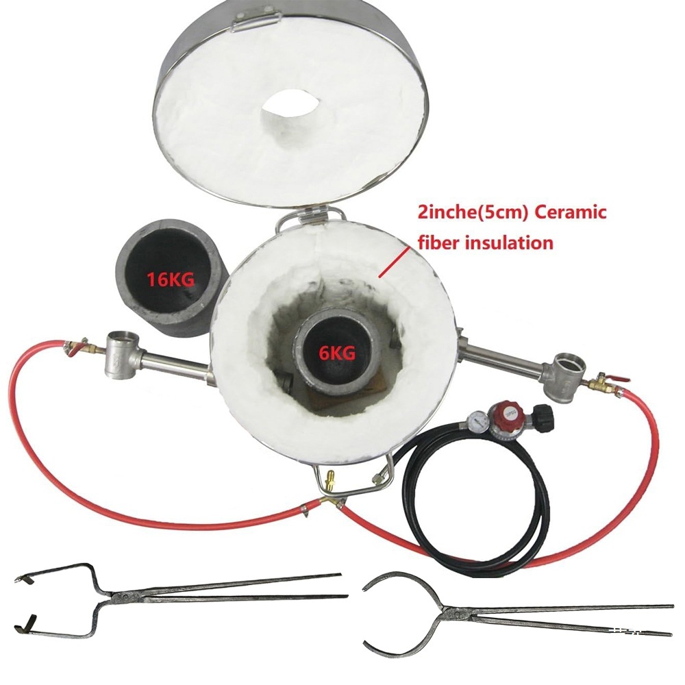 Metal Smelting Furnace, Small Gold Melting Furnace, Gas Connection, Stainless Steel Manufacturing, Aluminum Alloying, Clamp Included