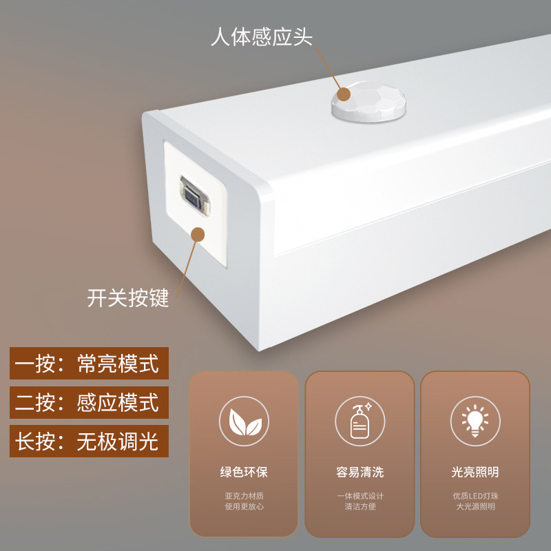 Smart led human body sensor light magnetic self-adhesive wireless night light strip charging cabinet wardrobe light strip light strip