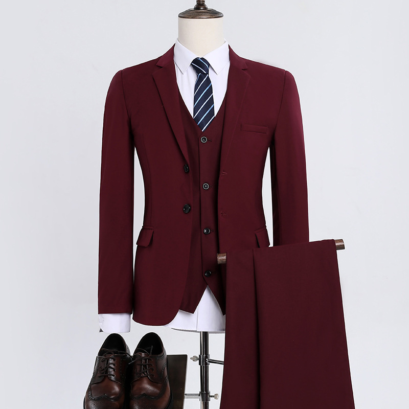 Men's Professional Suit Two-Piece Set Korean Style Slim Fit Suit Jacket Four-Season Suit Set Men's Work Attire Groomsmen Suit