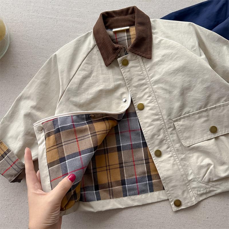 Children's Spring and Autumn Jacket for Boys, Japanese Style Trendy Plaid Jacket, Toddler Autumn Stylish Trench Coat, Children's Clothing Cross-Border