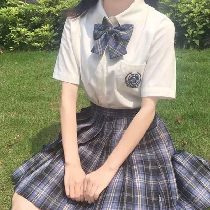 Japanese Style Jk Uniform Jk Shirt Women's Short-Sleeved Student Suit Haohai Zero Moon Xia Crane Embroider Dk Class Uniform Preppy Style