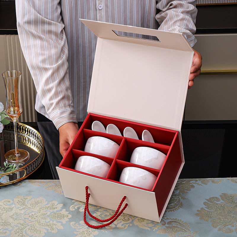 Real Estate Opening Gifts, Practical Ceramic Tableware Set with Bowls, Chopsticks, and Spoons, Souvenirs, Wholesale Gift Boxes for Bank and Real Estate Events