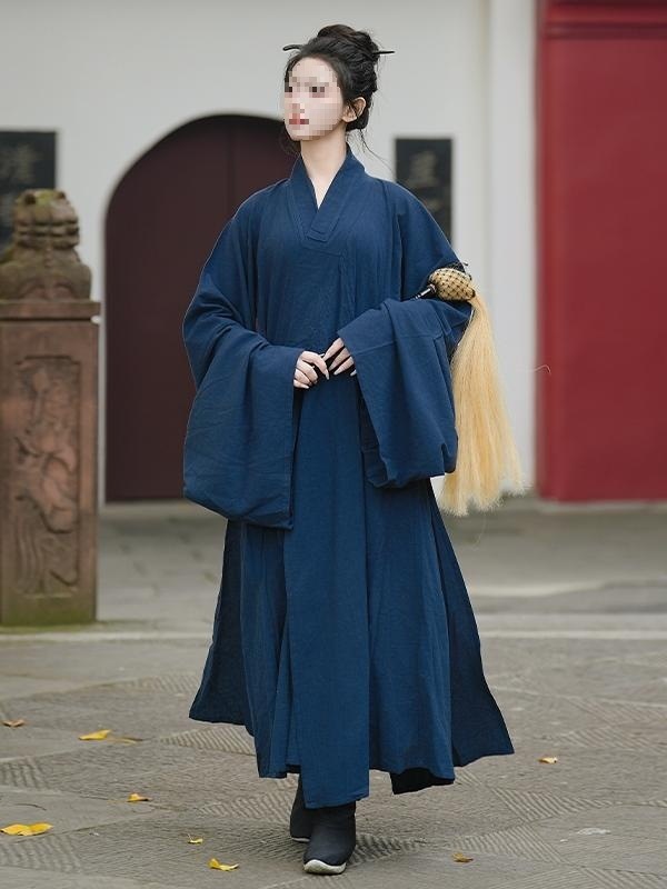 Taoist Robe Autumn and Winter Woolen Men's and Women's Hanfu Plain Traditional Three-Collar Taoist Home Clothes Taoist Robe