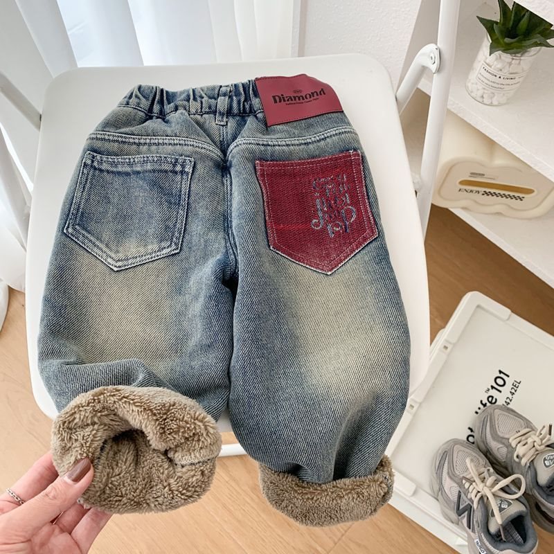 Children's Jeans with Alpaca Fleece Lining, Thickened Pants for Boys and Girls, Trendy Baby Pants, New Style