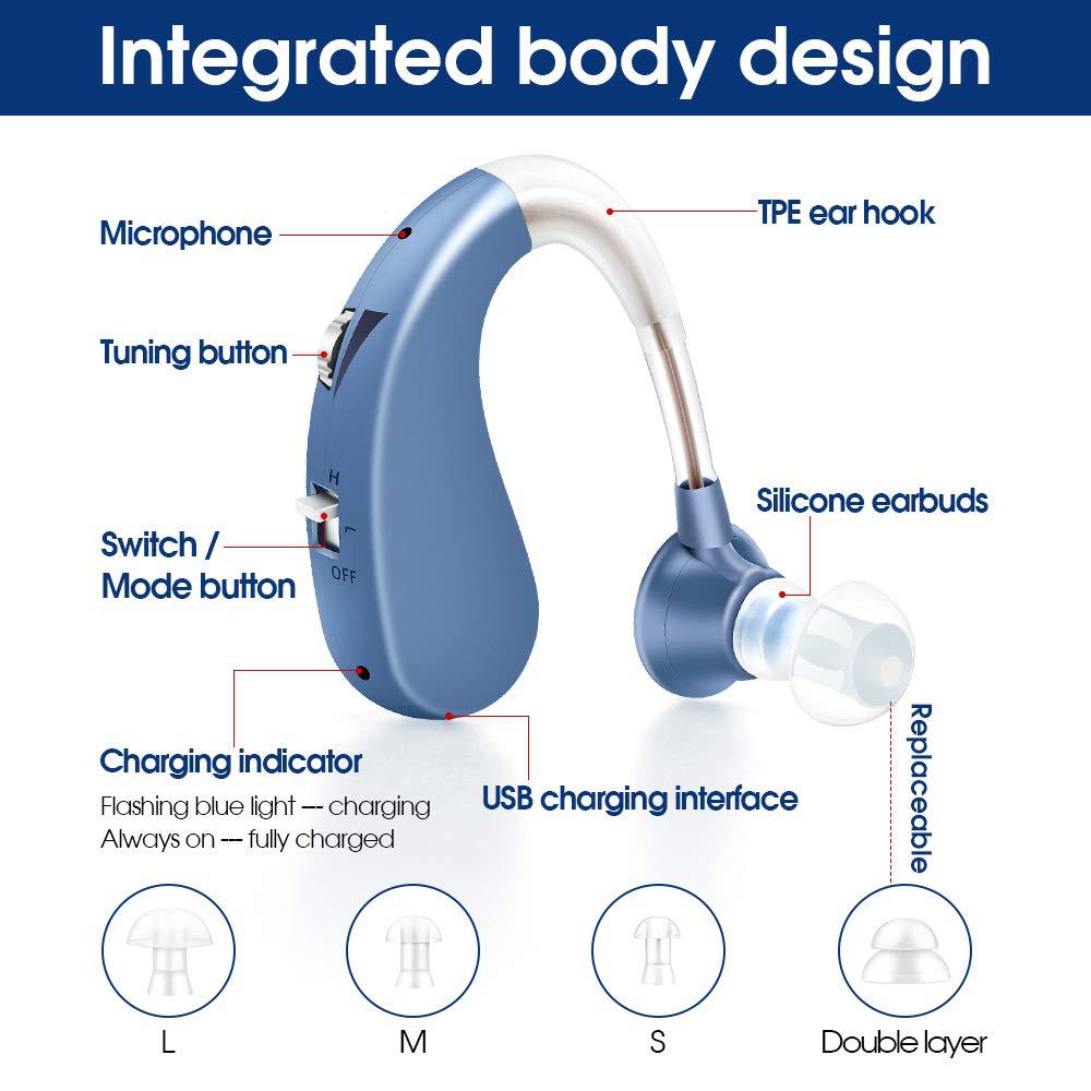[Cost-effective] BTE hearing aid USB cable charging adjustable left and right universal sound collector English version