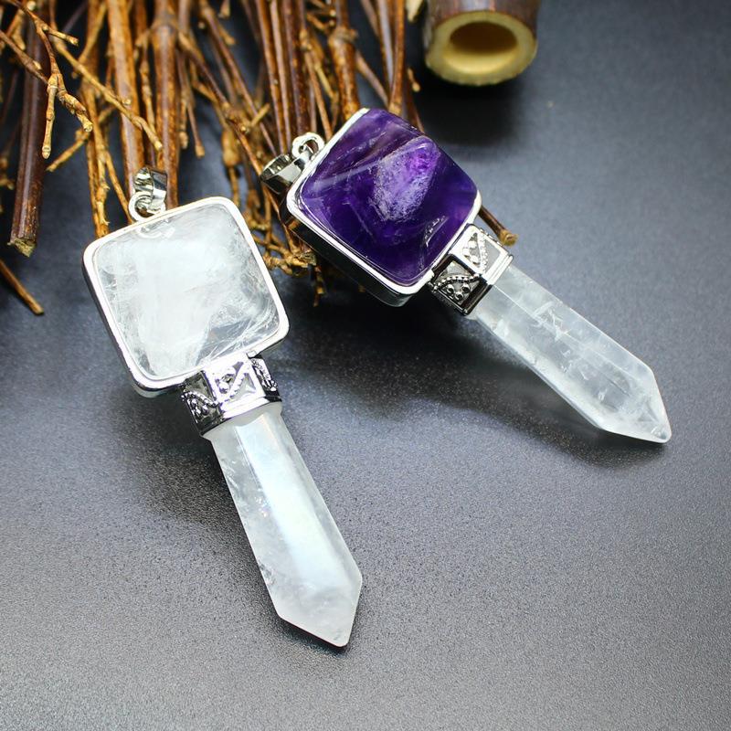 Европейские и американские экспортные кристаллы, натуральный камень, шестигранный столб, кулон из белого кристалла, пирамидальные безделушки