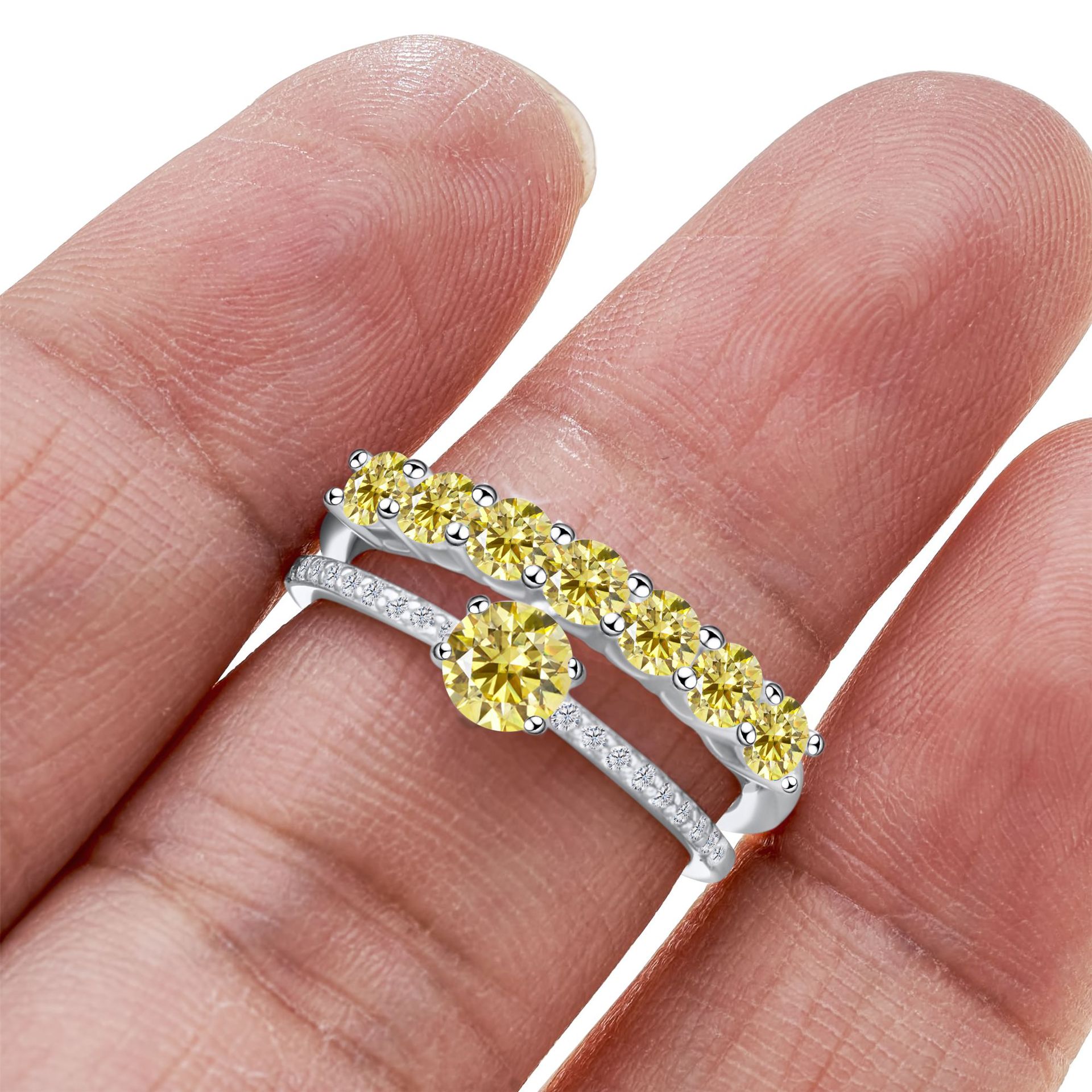 Moissanite Ring 925 Sterling Silver Women's Ring Group-Set V-Shaped Ring Set Stacked Crown Manufacturer Wholesale Supply