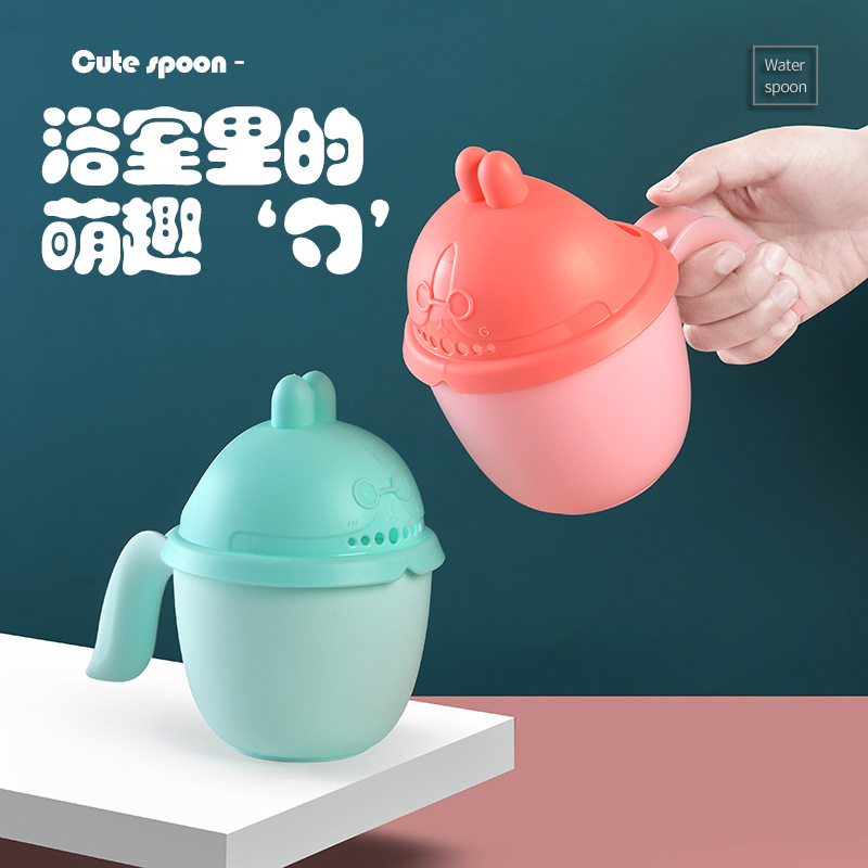 Чашка для шампуня с мультяшным кроликом, утолщенная, для детей, новорожденных, с крышкой, ложка для купания