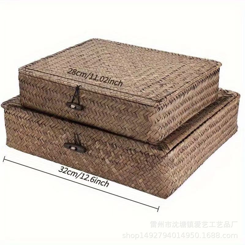 Оптовая подарочная коробка, ротанговая коробка для хранения, соломенная коробка, бамбуковая подарочная коробка с крышкой, настольная корзина для хранения