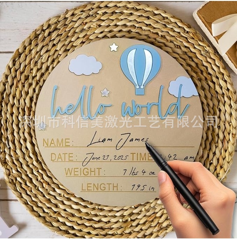 Cross-Border Baby Birth Commemorative Plaque Hello World Wooden Milestone Hello World Birth Announcement Sign