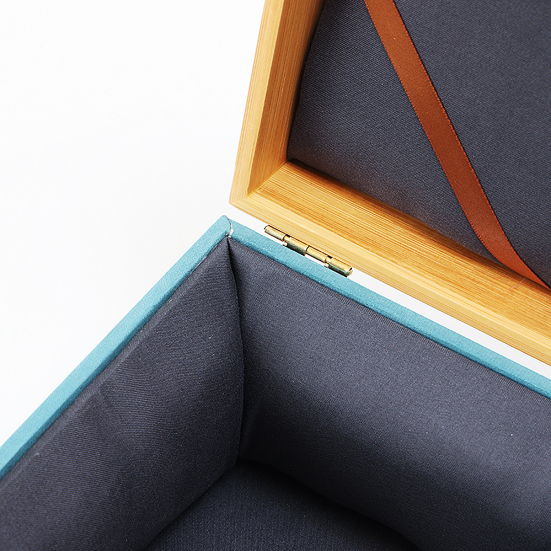 Blue Velvet Bamboo Cover Cloth Box Ready-Made Purple Sand Pot Packaging Empty Box Master Cup Tea Set Bamboo Velvet Buckle Gift Box