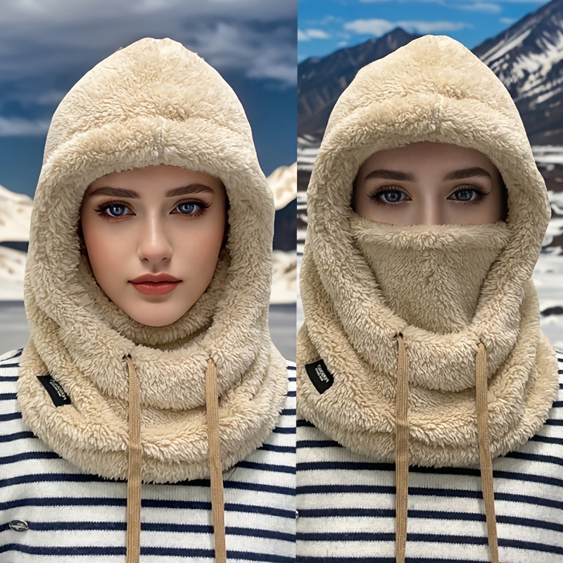 2025 Cross-Border New European and American Windproof Design Winter Women's Plush Hooded Mask Hat to Prevent Cold Cycling Autumn and Winter