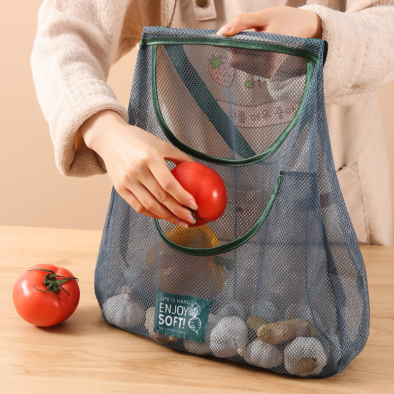 Factory Direct Supply Kitchen Onion Ginger Garlic Storage Mesh Bag Portable Hollow Thickened Fruit and Vegetable Hanging Bag Bathroom Storage Mesh Bag