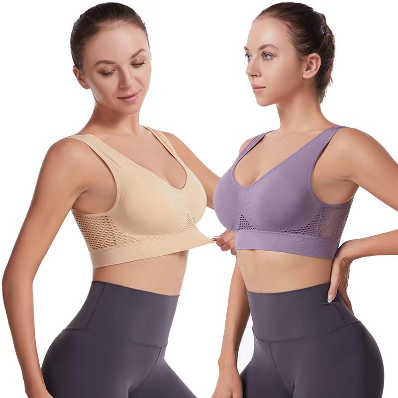 sportbra Foreign Trade Grid Hollow Breathable Sports Bra Cross-border plus size Yoga Running Sports Underwear