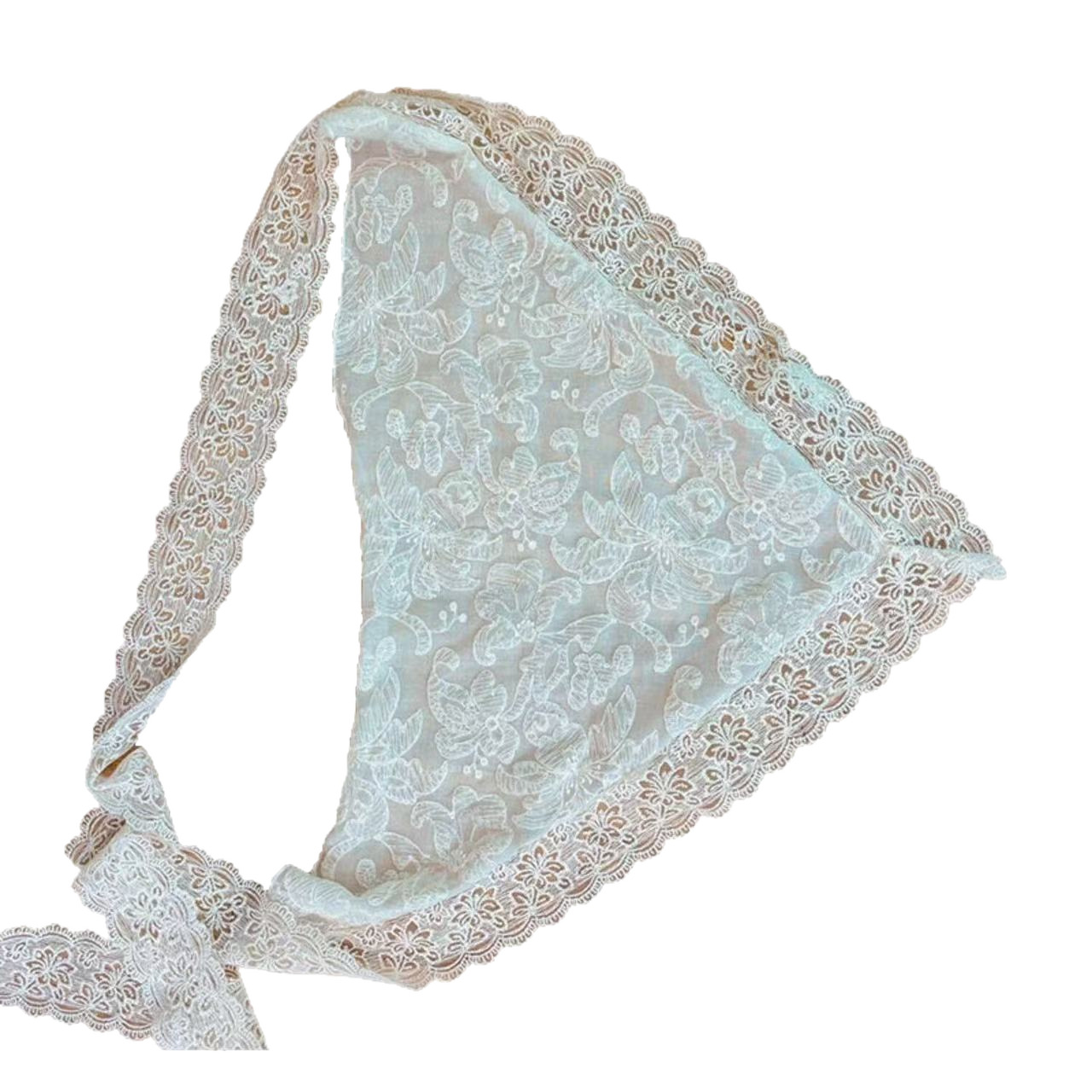 2026 New Korean-Style Design Exquisite Jacquard Lace Ruffle Tie Triangle Scarf in Apricot Color, One Size