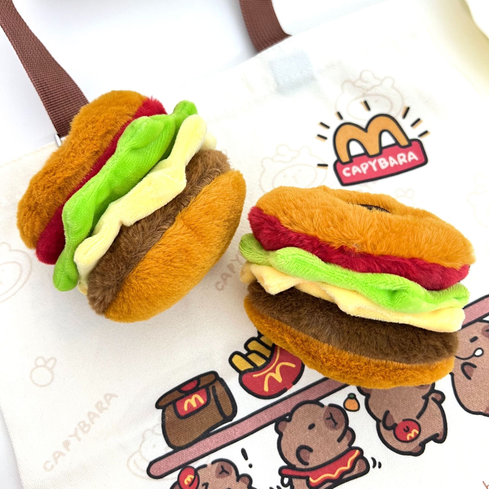 Extra Large Thick Hamburger Plush Doll Squeaky Bag Pendant Creative Cartoon Hamburger Capibara Grabber Doll