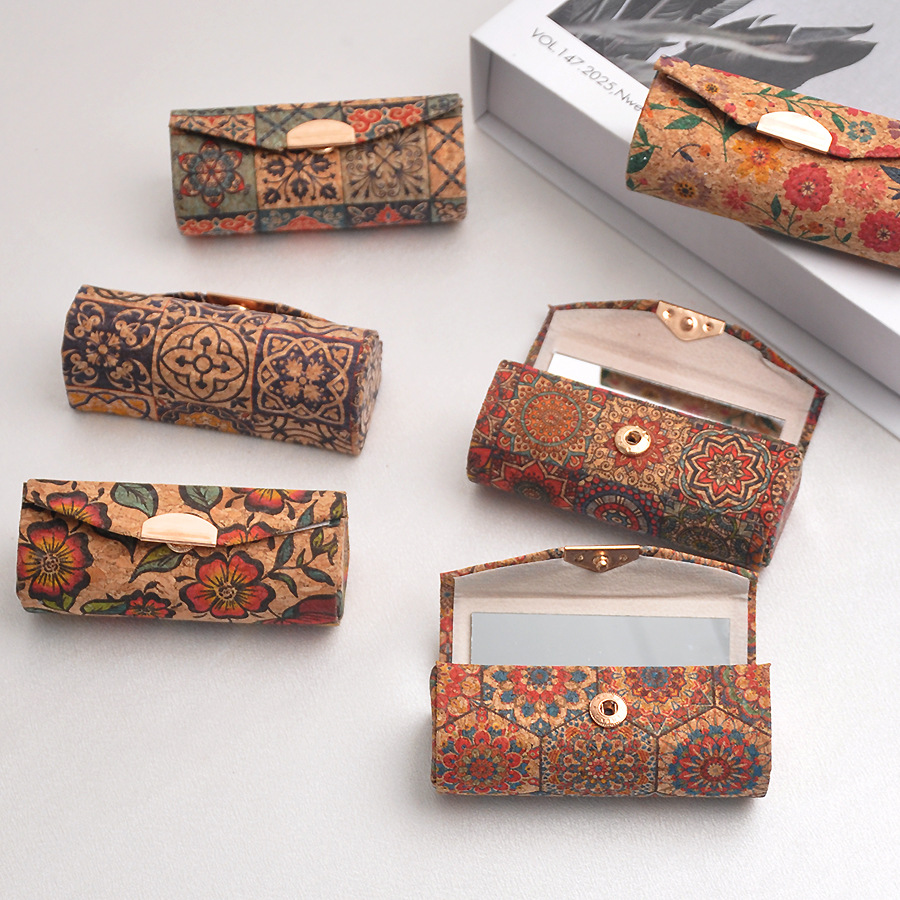 Cross-Border Portable Chinese Style Lipstick Box Gift Box Simple and High-End with Mirror Folding Lipstick Storage Box Dustproof