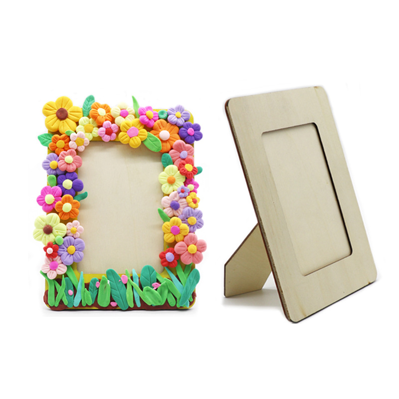 Children's Handmade DIY Wooden Photo Frame Kindergarten Color Painting Ultra Light Clay 5 Inch 6 Inch Wooden Photo Frame White Billet