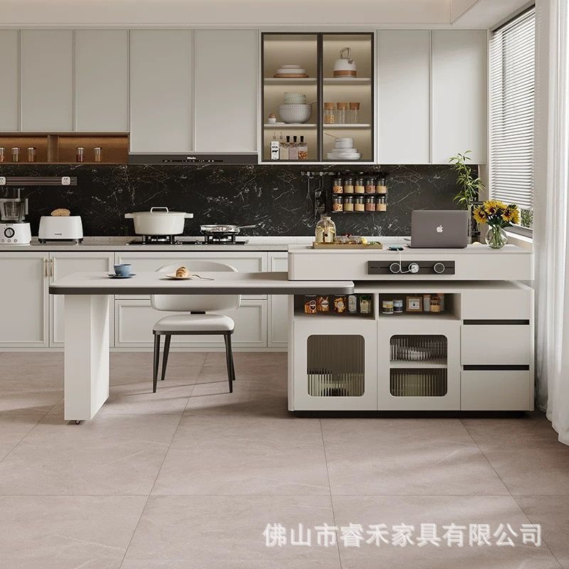 New Island Table Simple Dining Table Integrated Slate Small Apartment Retractable Multi-Functional Island Rotating Home Bar Table