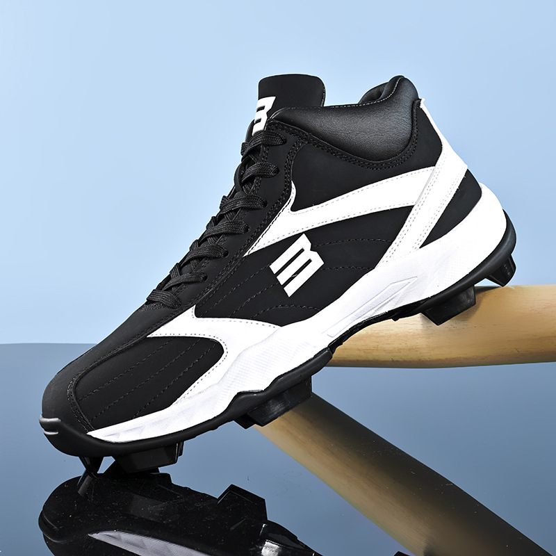 Cross-Border New Large Size American Football League American Baseball Tpu Wear-Resistant Anti-Slip Mid-Top Ankle Protection Plastic Spike Baseball Shoes