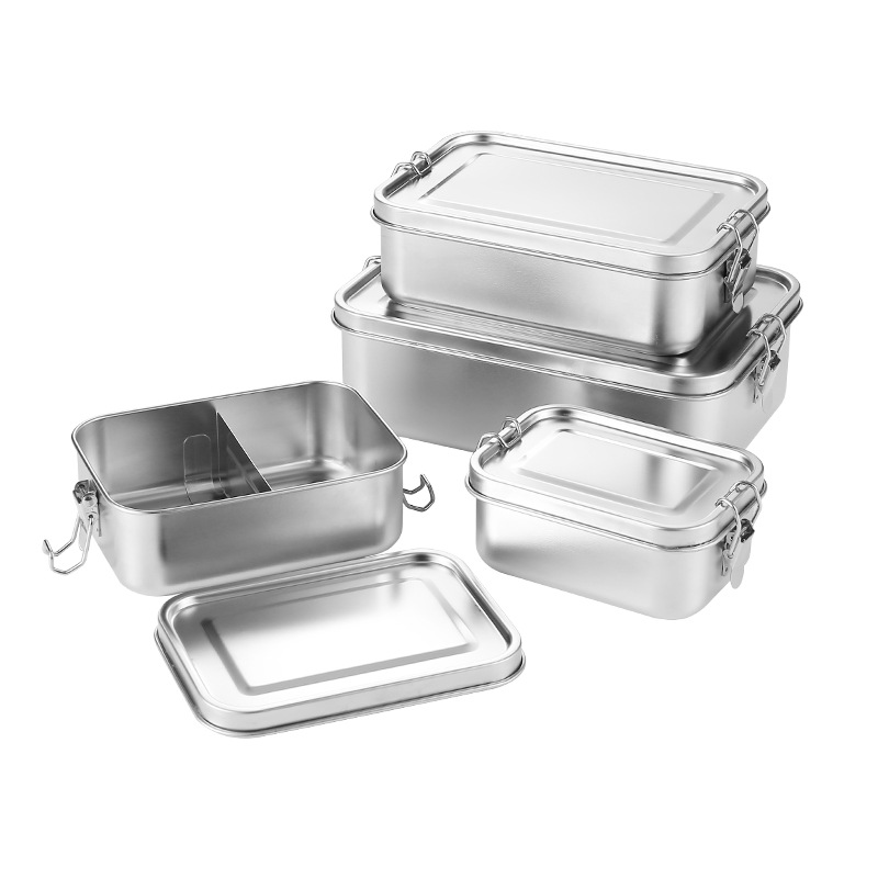 304 Stainless Steel Lunch Box with Lunch Box Sealed Storage Box Leak-proof Square Box
