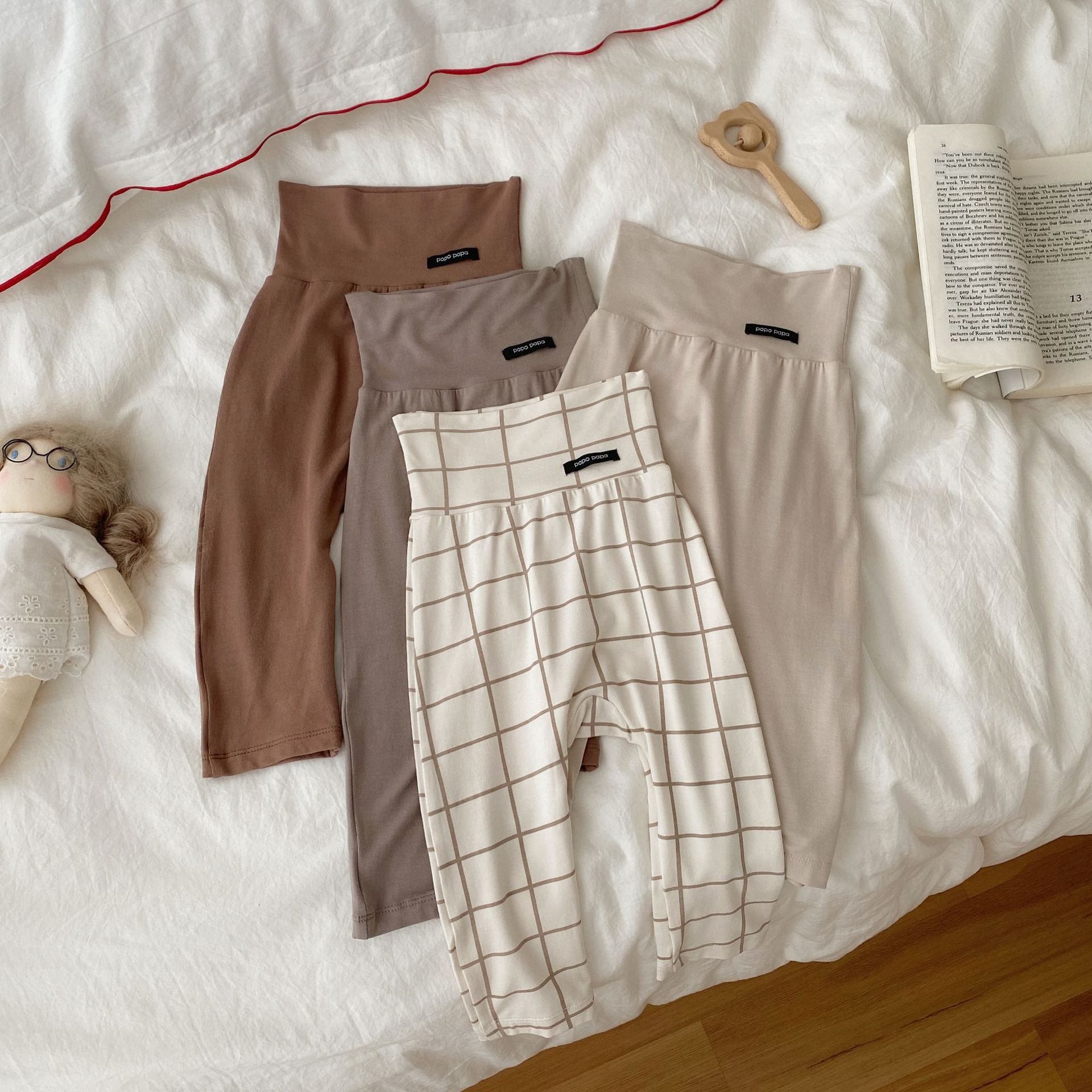 Spring and Summer New Baby Home High Waist Pants Thin Belly Pants Baby Warm Tight Pants Bamboo Fiber Cool Cotton
