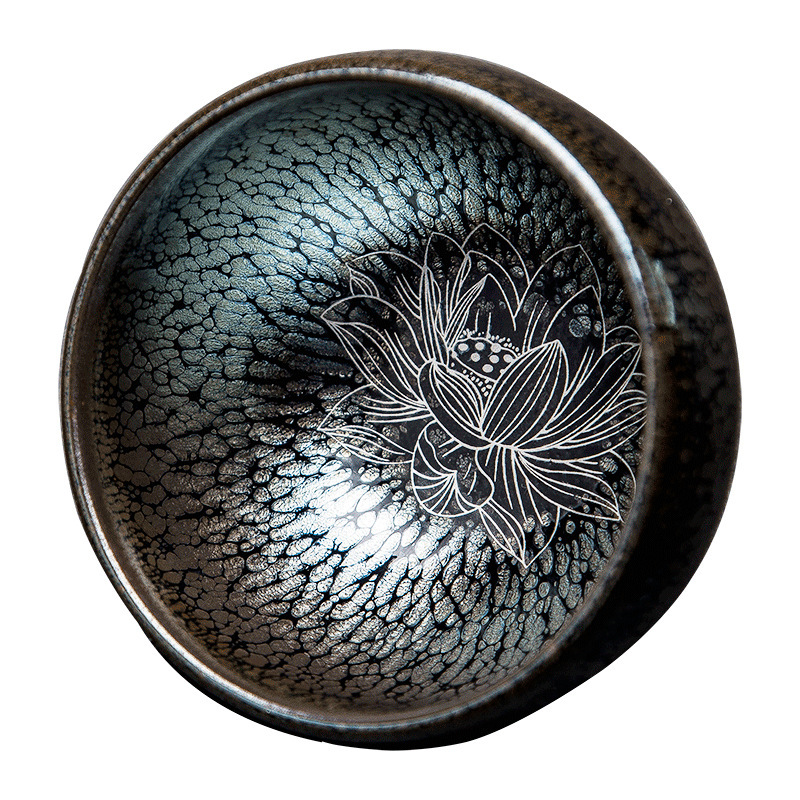 Jianzhan teacup inlaid with silver iron tire oil drops tea cup personal cup master cup large tea bowl kung fu tea set single cup
