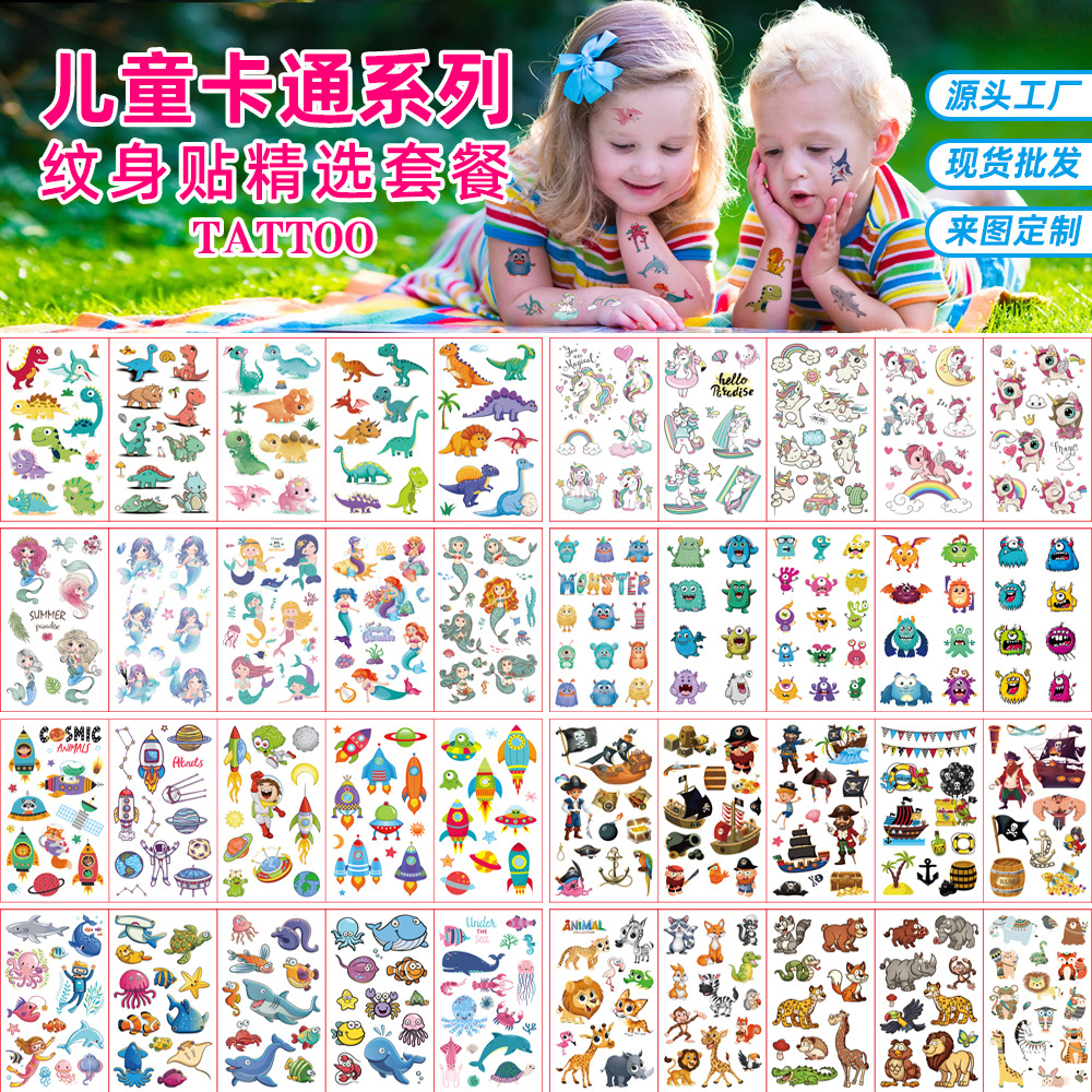 Оптовая продажа детские мультфильм татуировка наклейки набор водонепроницаемые милые часы животные динозавр лицо наклейки татуировка