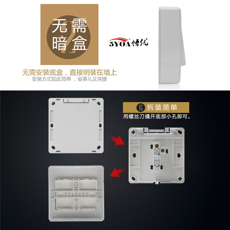 Access control switch panel open-mounted door switch 86 type plastic doorbell automatic reset door button with bottom box