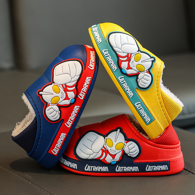 Ultraman Winter Children's bag heel cotton shoes boys and girls waterproof outer wear large and medium children warm baby cotton slippers