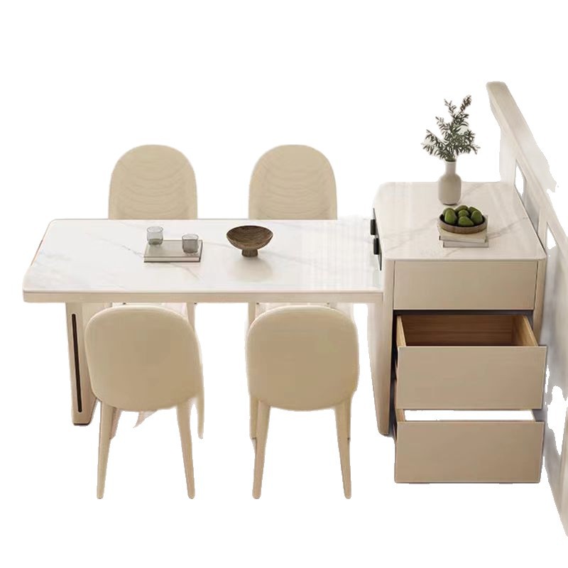 Island Table with Integrated Dining Table, Extendable Slate Surface, Suitable for Small Apartments, Home Dining Island Table, Small Apartment Scene Illustration