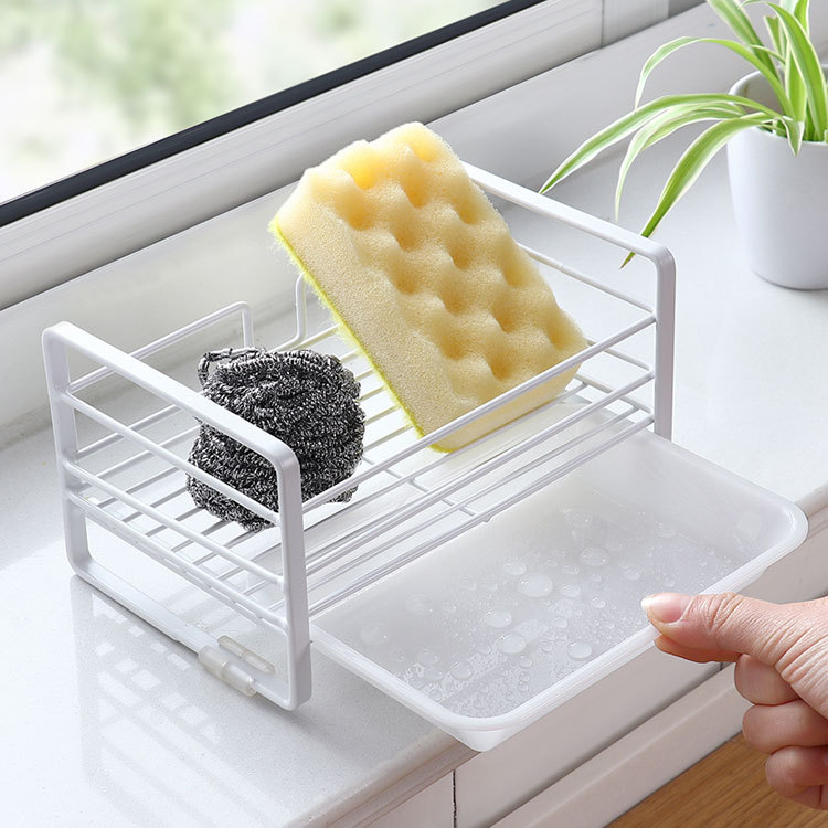 Manufacturer Customized Iron Sponge Drain Storage Rack Kitchen Storage Rack Household Sink Countertop Cleaning Rag Rack