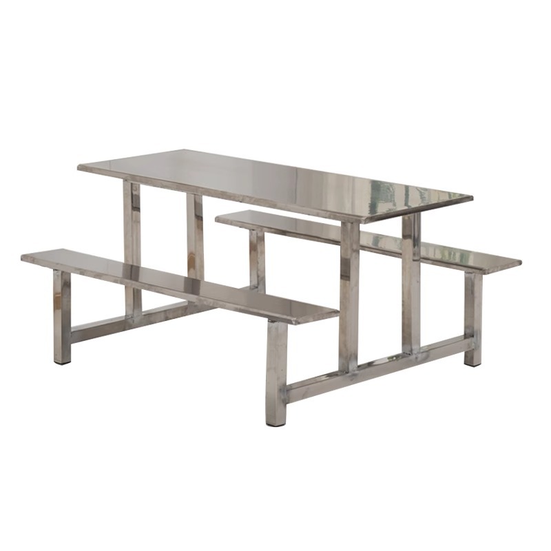 Stainless steel dining table School staff canteen one-piece dining table 4 people 6 people 8 people Staff restaurant combination dining table and chair