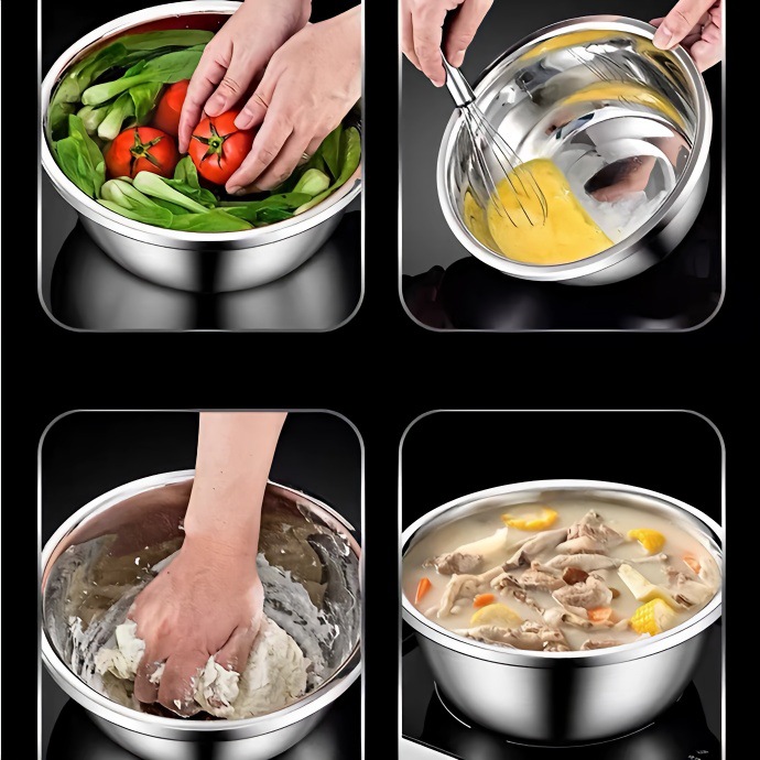 [26cm Reverse Edge Solid Basin 250g] Extra Thick Stainless Steel Seasoning Basin for Home Kitchen and Egg Beating Basin