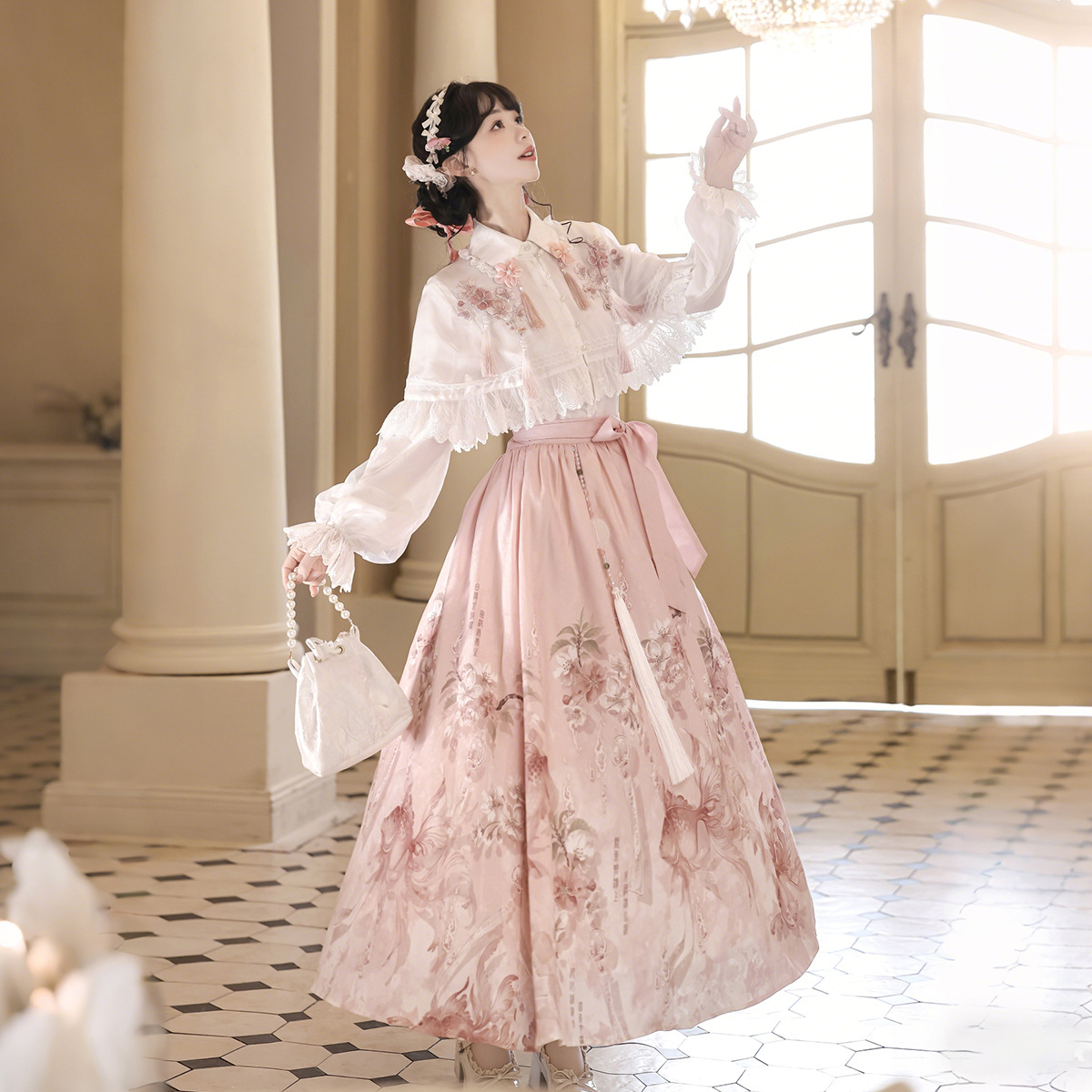 Yimengge Original Cherry Blossom Rain Chinese Style Han Element Women's New Chinese Style Shawl Top and Skirt Set 9749