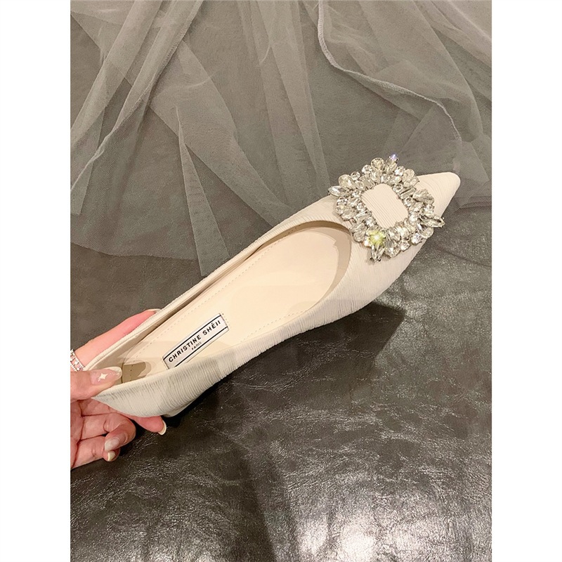 Pointed Toe Low-Heeled Flats for Women 2025 Spring and Autum New Versatile Fairy Style Shallow Mouth Genuine Leather Thick Heels