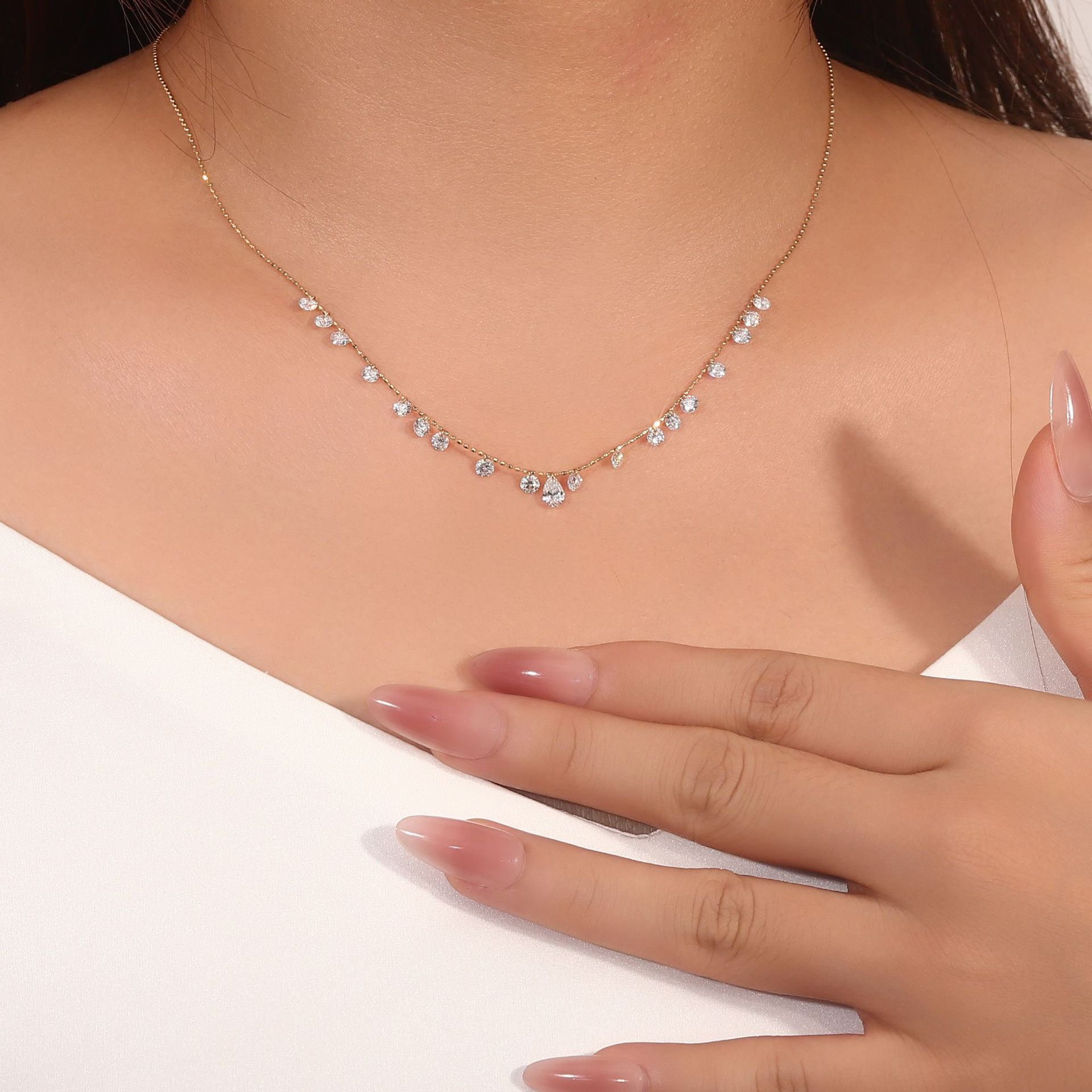 Cultured Diamond Necklace for Women, Real Diamond, 18K Fashion, Light Luxury, High-End Wedding Banquet Necklace, Gift, Cross-Border Jewelry Customization