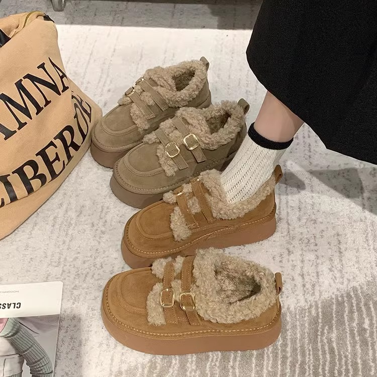 Thick-Soled Cotton Shoes for Women's Winter Outer Wear 2025 New Fashion Lazy One-Leg Snow Cotton Shoes Retro Fleece-Lined Birkenstock Shoes