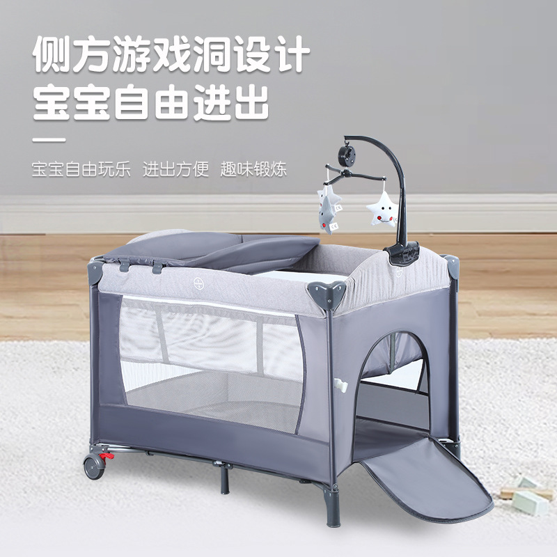 Lifting and Folding Crib Can Be Spliced with Large Bed, Multifunctional Bedside Bed, Newborn Baby Game Bedside Bed Wholesale