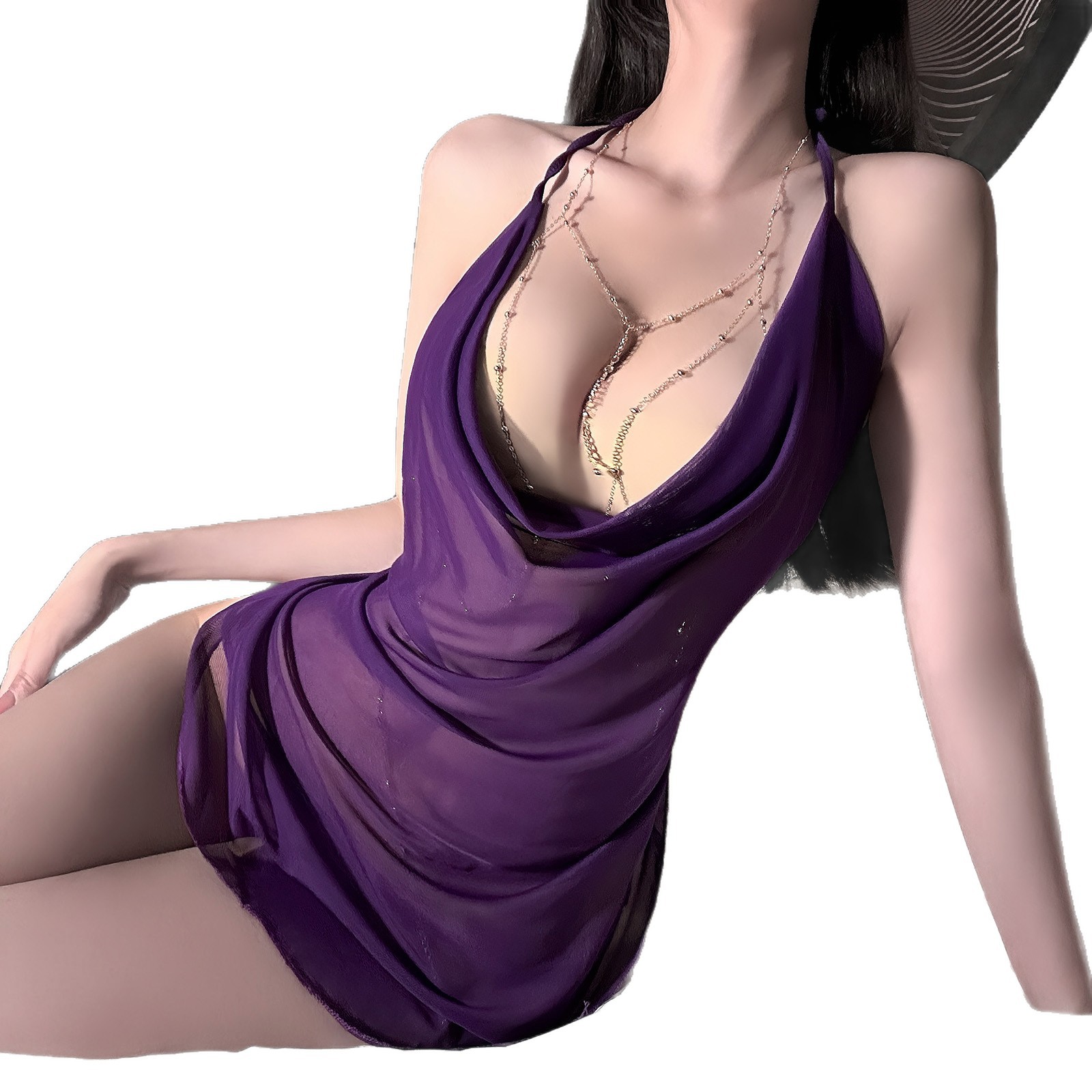 Sexy Lingerie with a Pure and Alluring Design, Featuring a Low-Cut Neckline and a Revealing Style, with a See-Through Temptation and No Need to Take Off the Uniform, Qqny1638