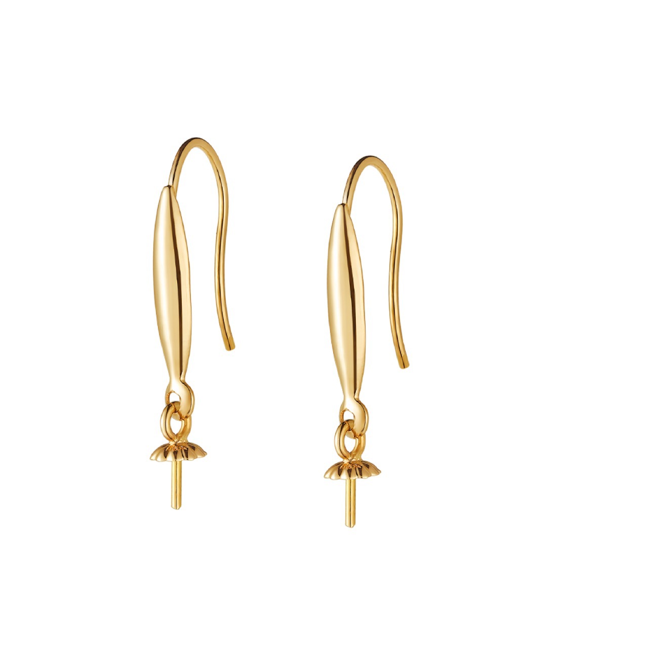 Pure 18K Gold Earrings Ear Hook Accessories Earrings Au750 with Bead Plate Pearl Empty Holder Gold Jewelry DIY Jewelry